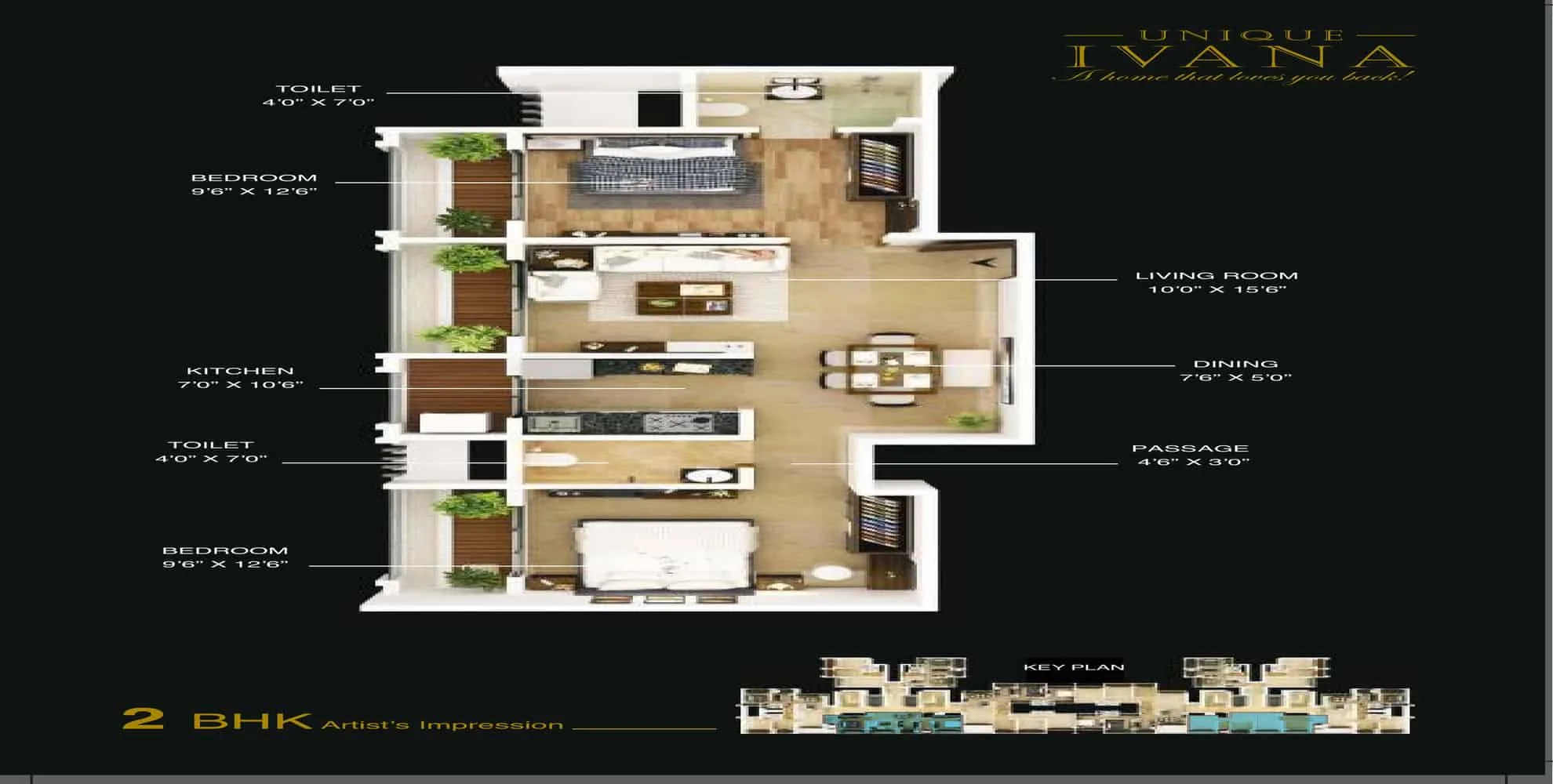 Unique Ivana, Mira Road: 1 & 2 BHK Ready Flats — floor plan preview