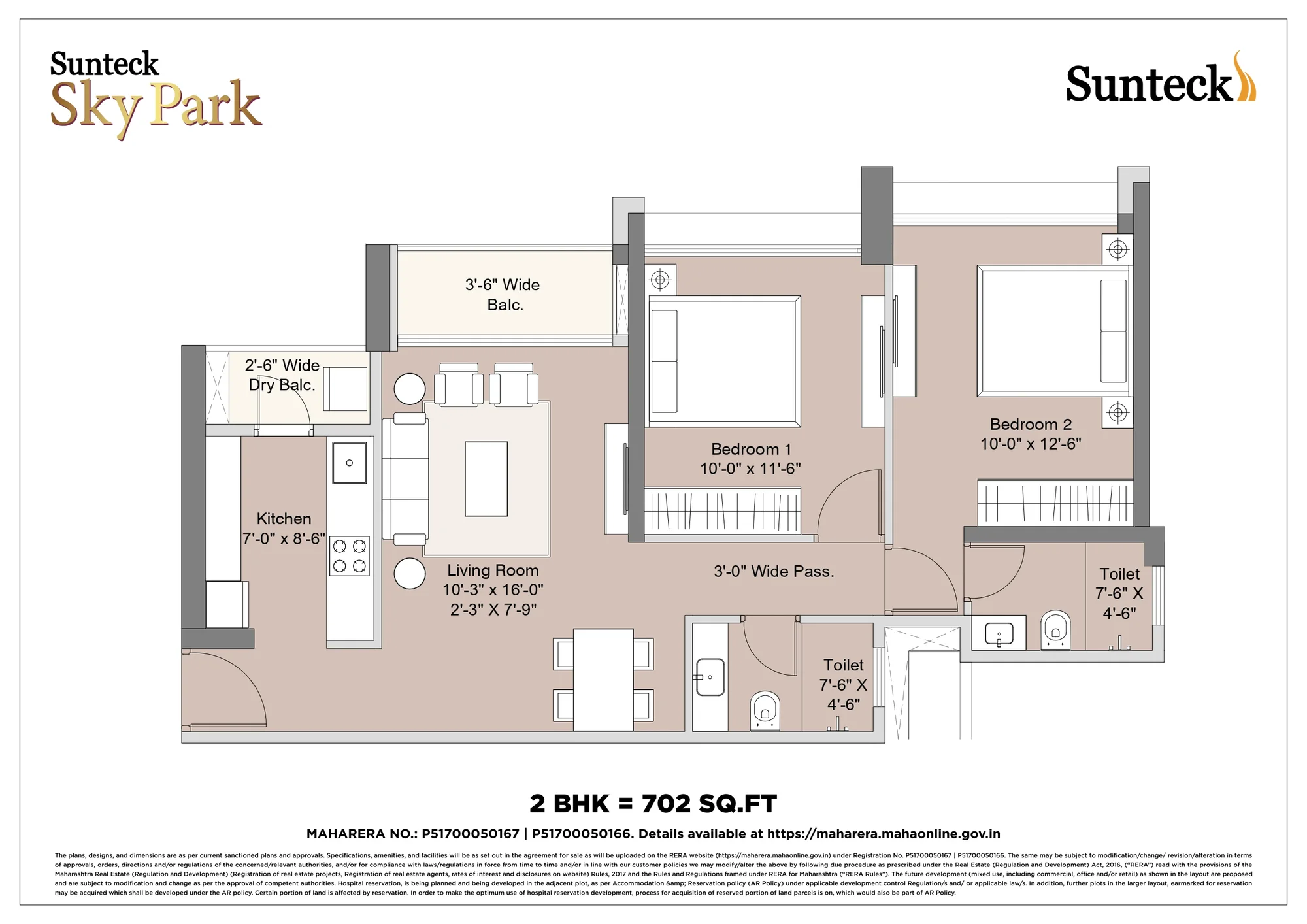 2 BHK – 702 sq. ft.