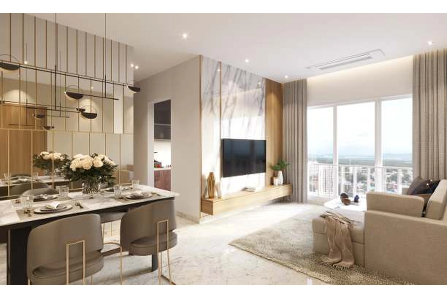 Bedroom with balcony view, 3 BHK flat at SK Imperial Garden, Mira Road