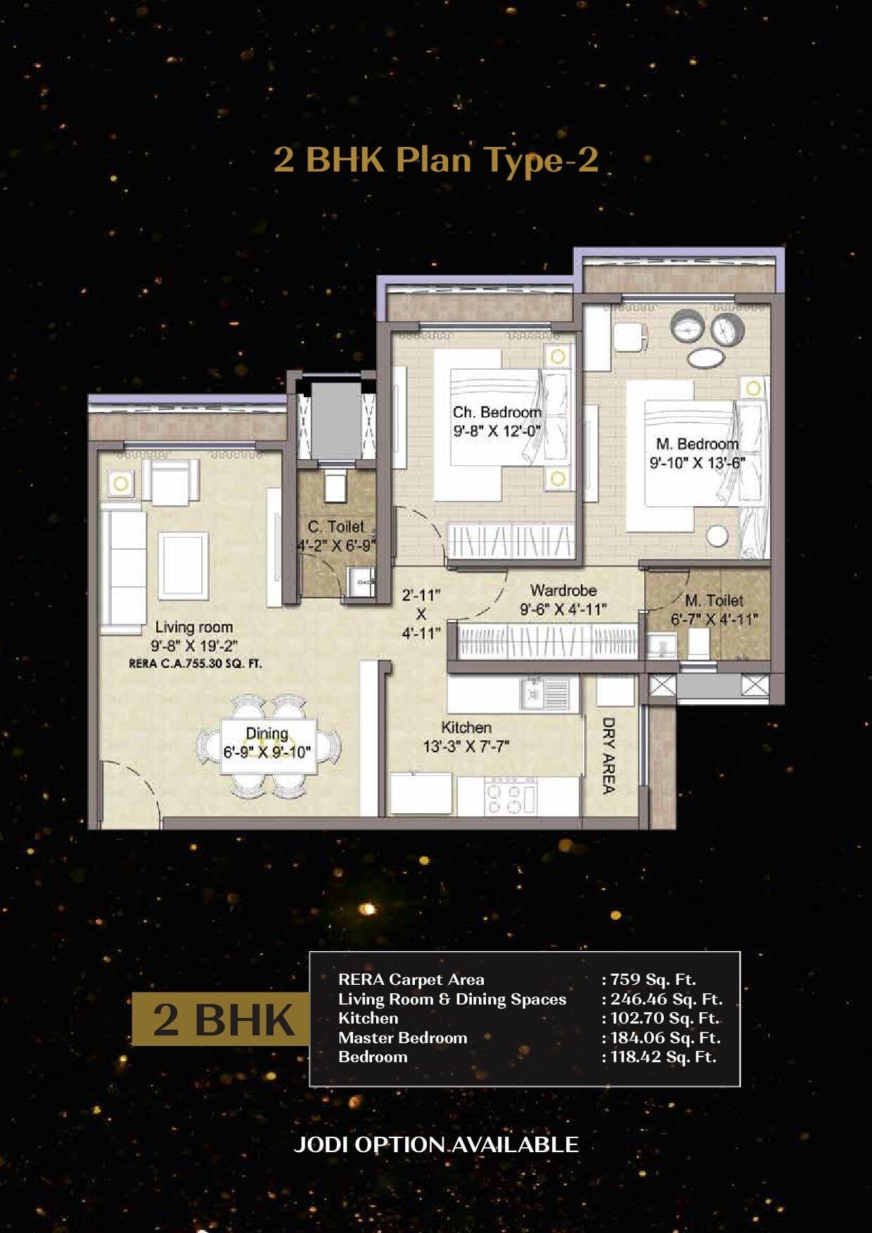 2 BHK Type-2 - 759 sq ft