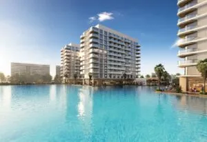 Azizi Venice apartment buildings by the lagoon