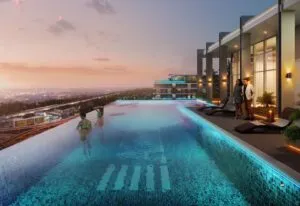 Azizi Venice rooftop infinity pool