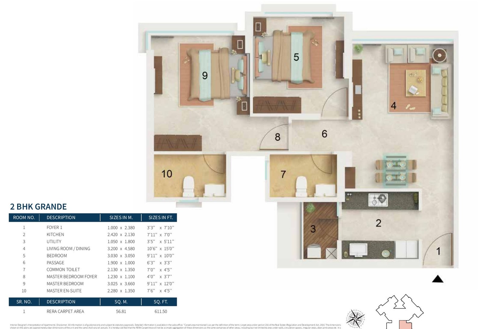 2 BHK Grande – 612 sq ft (Tower D, Vara)