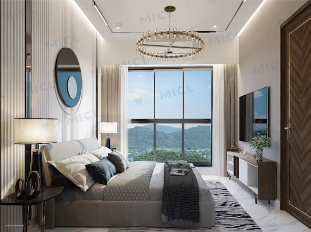 Bedroom with forest view at MICL Aaradhya Parkwood, Dahisar