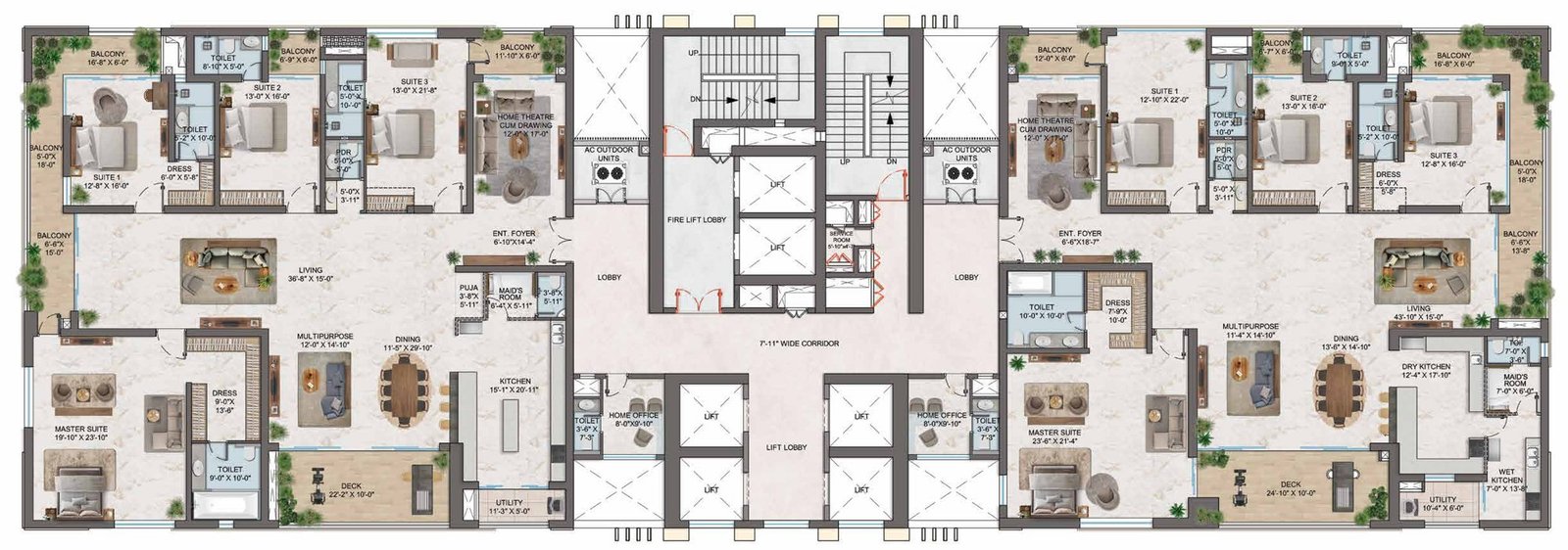 4 BHK + Maid + Home Office – 6,465 sq ft (Tower ISA), 3,734 sq ft carpet