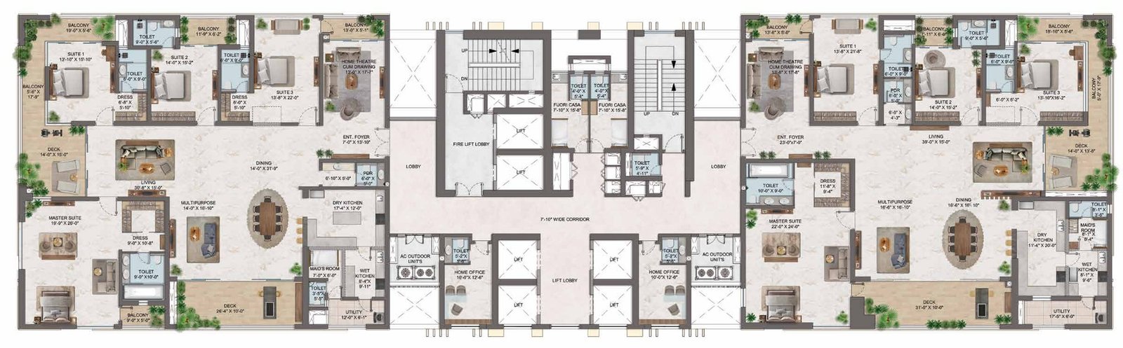 4 BHK + Maid + Home Office – 7,460 sq ft (Towers AON & UNO), 4,204 sq ft carpet