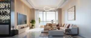 ONE by MSN living room with lake view