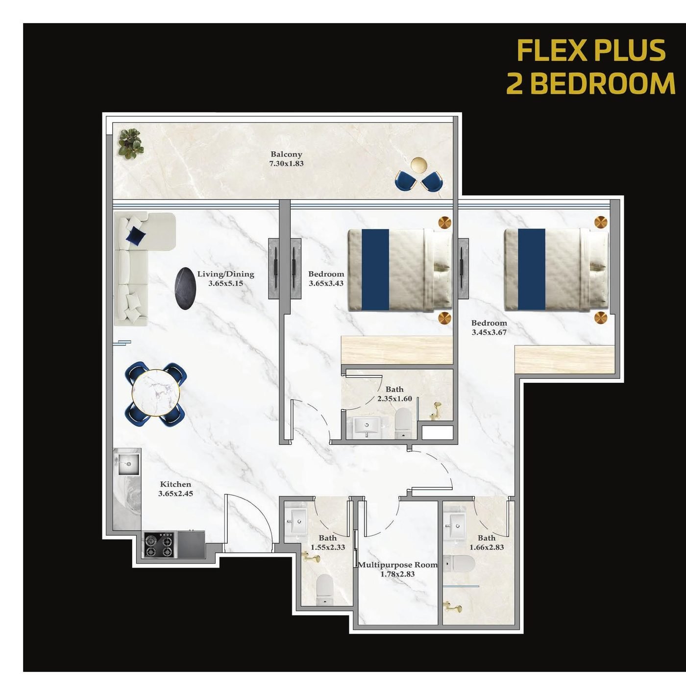 Flex Plus 2 Bedroom (convertible to 3 BHK)