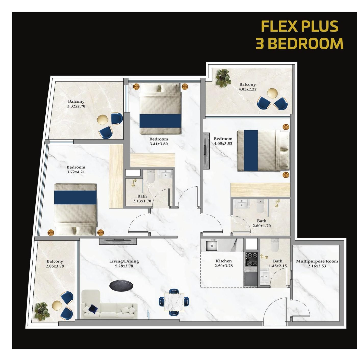 Flex Plus 3 Bedroom (convertible to 4 BHK)