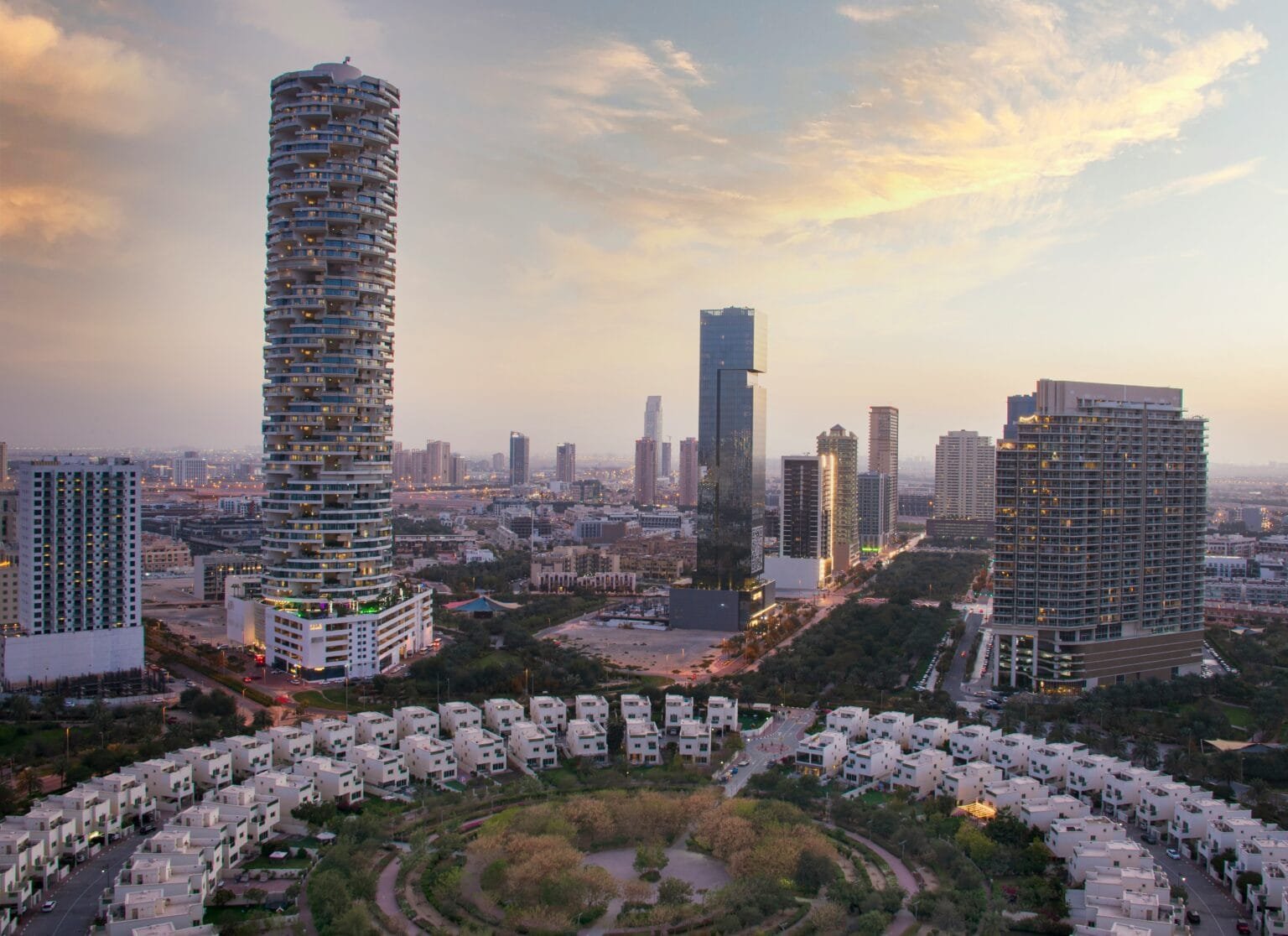 Jumeirah Village Circle residential tower and villas, a budget-friendly area for Indian buyers in Dubai