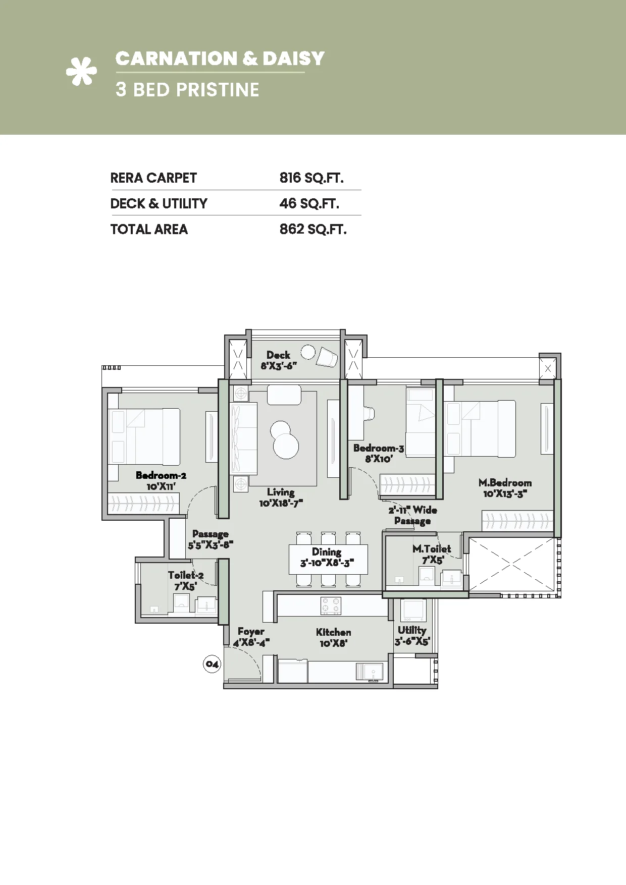 3 Bed Pristine – Carnation & Daisy