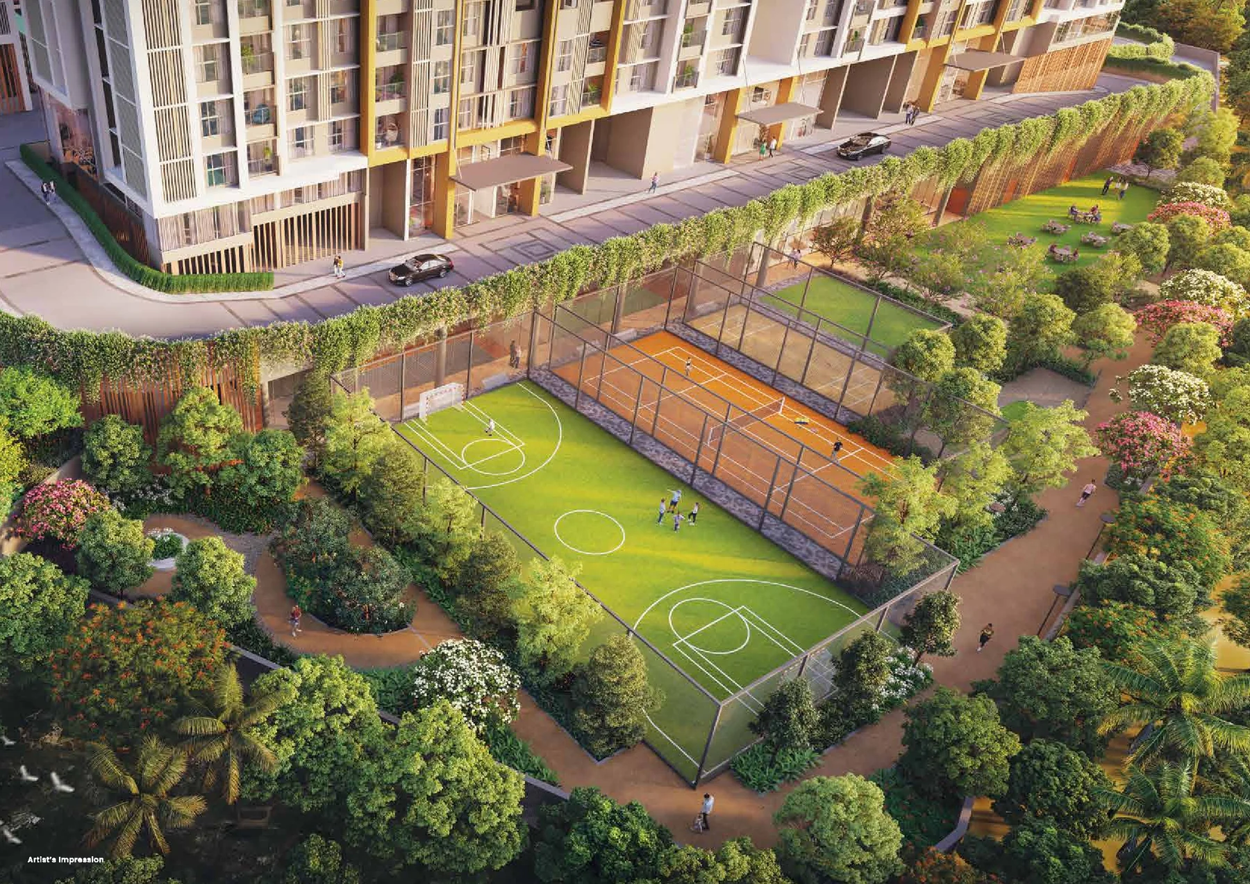 Prestige Garden Trails cricket turf and greens (artist's impression)
