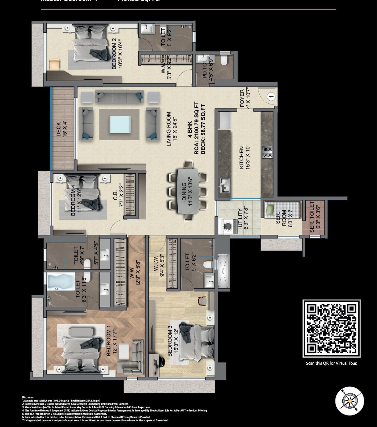 4 BHK - 2,100.79 sq ft