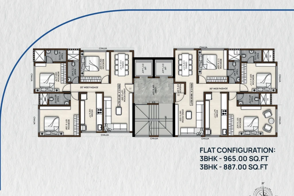 Citizen Bandra West typical floor plan, 3 BHK flats on 30th Road