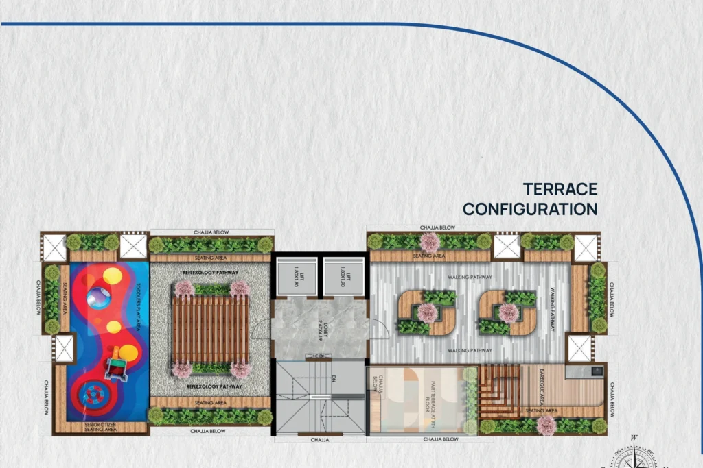 Citizen Bandra West terrace amenity floor plan with toddlers play area and walking pathway