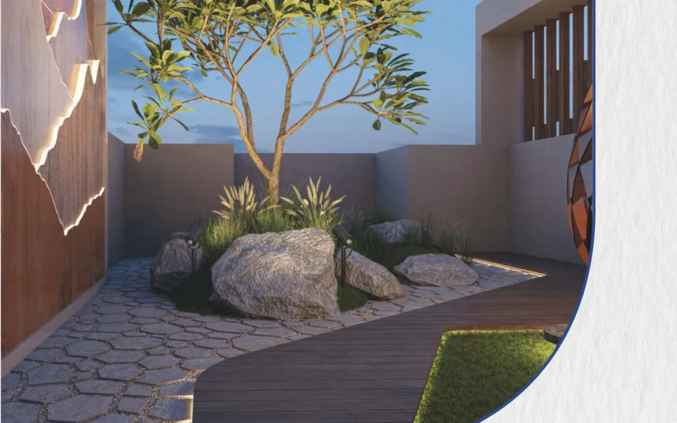 Zen garden landscaping at Gulnar Bandra West, luxury 3 BHK Bandra West