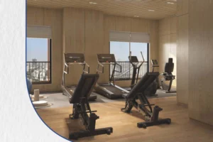 Fitness centre with city view at Gulnar Bandra West
