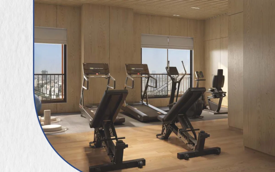 Fitness centre with city view at Gulnar Bandra West
