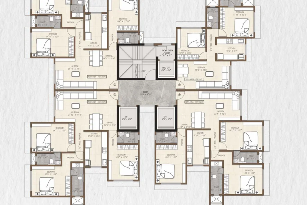 Gulnar Bandra West typical floor plan, 3 BHK flats near Mount Mary