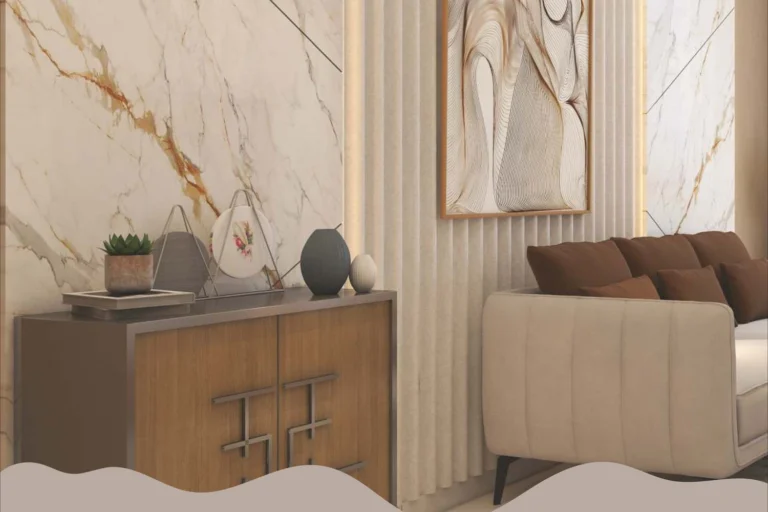 Living room entryway with marble wall at Stellar Crest Santacruz West, 2 & 3 BHK flats on Station Road