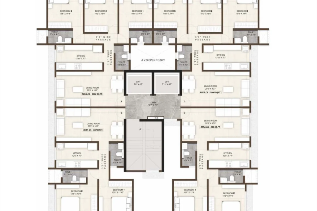 Stellar Crest Santacruz West typical floor plan, 2 & 3 BHK flats on Station Road