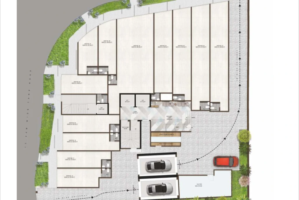 Stellar Crest Santacruz West ground floor plan with commercial shops