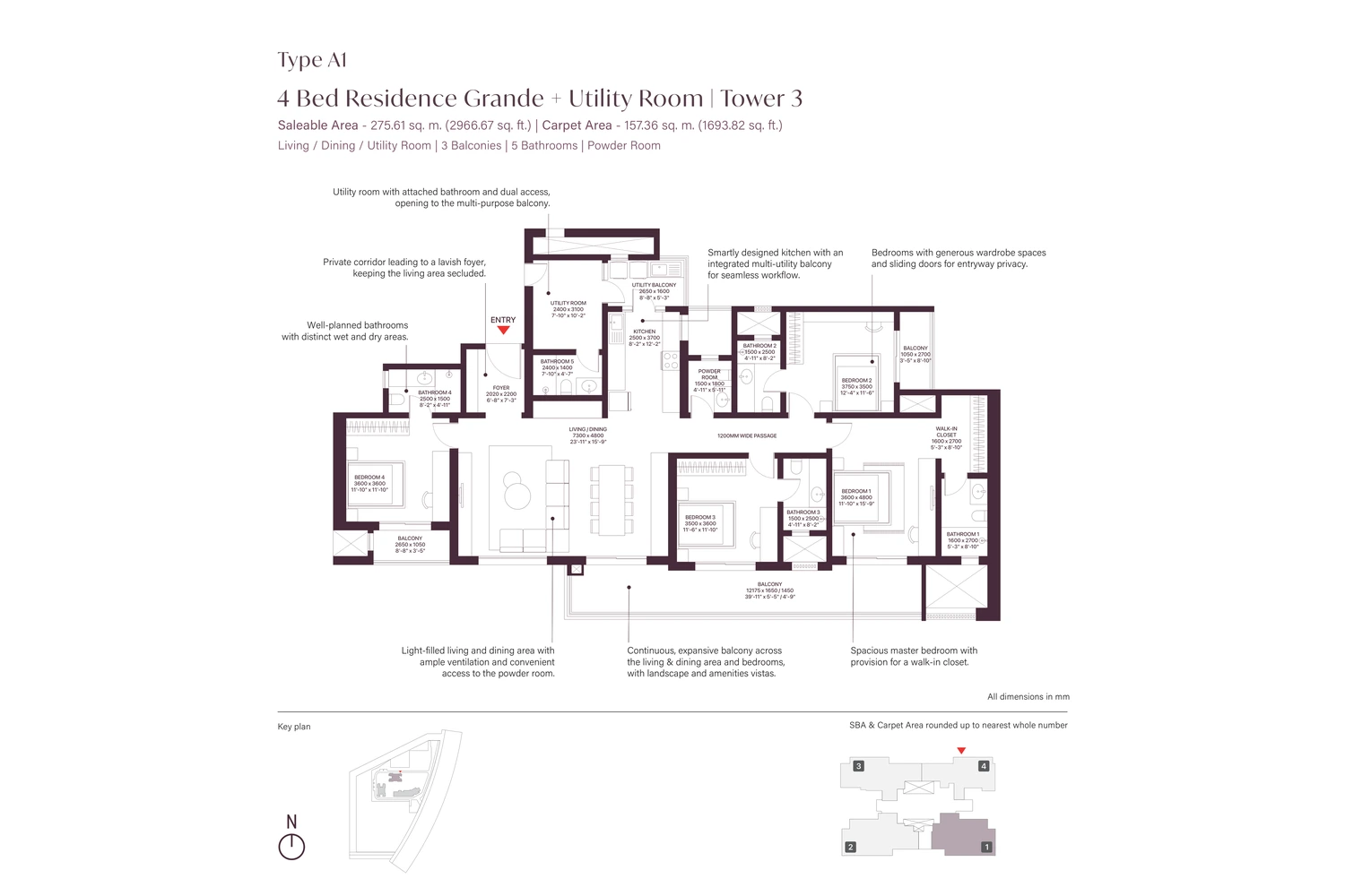 Type A1 - 4 Bed Grande + Utility Room, alternate view (Tower 3)