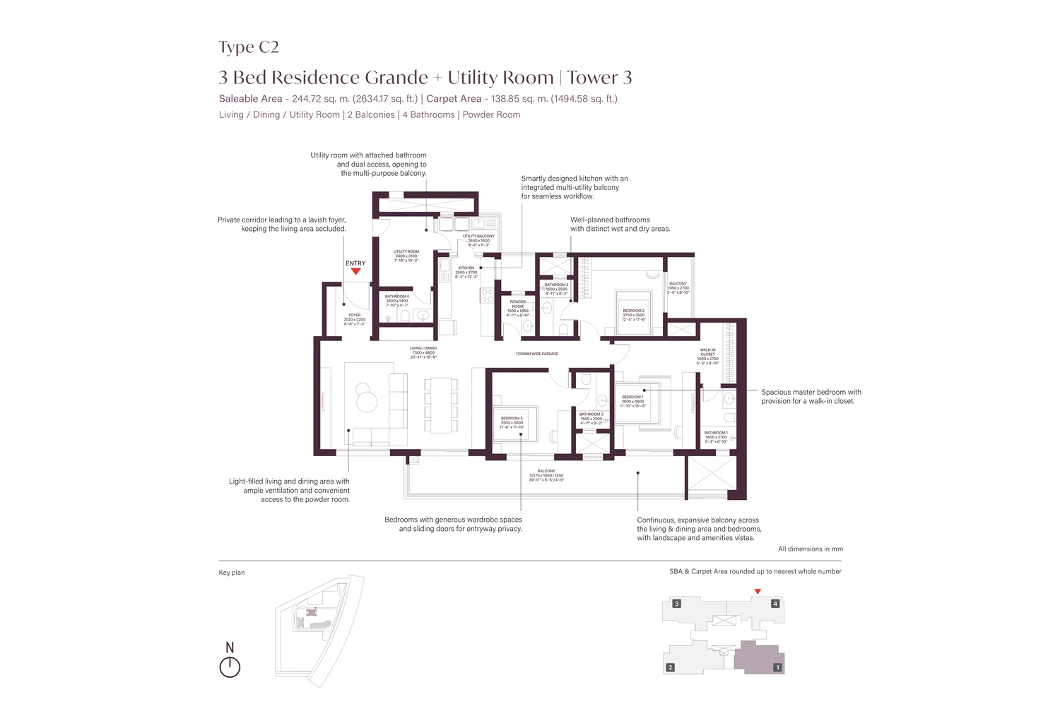Type C2 - 3 Bed Grande + Utility Room (Tower 3)