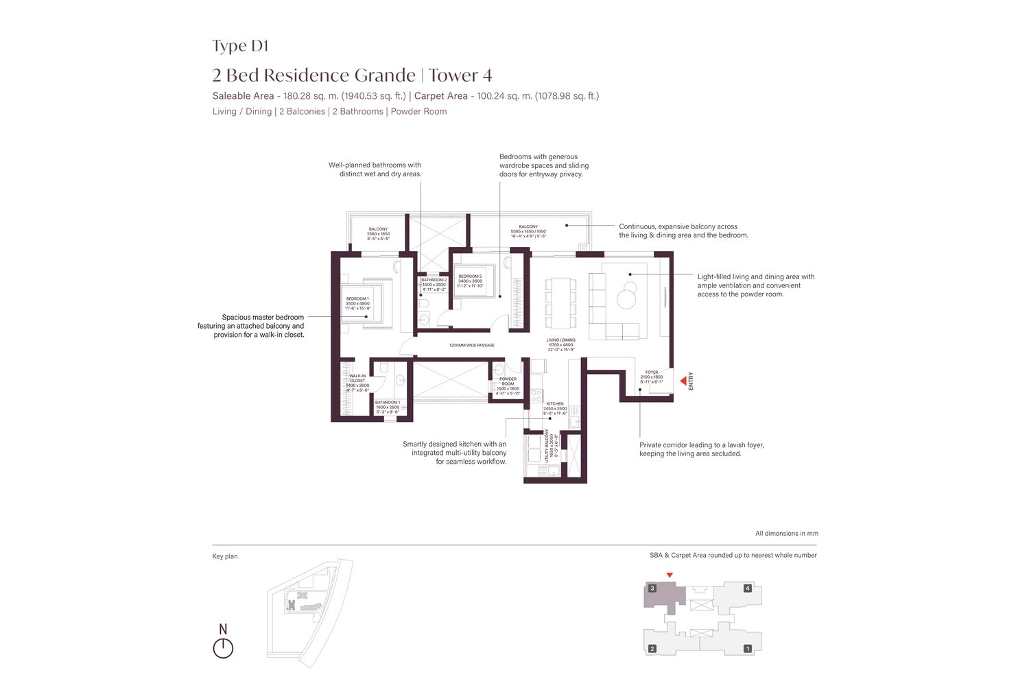 Type D1 - 2 Bed Grande, alternate view (Tower 4)