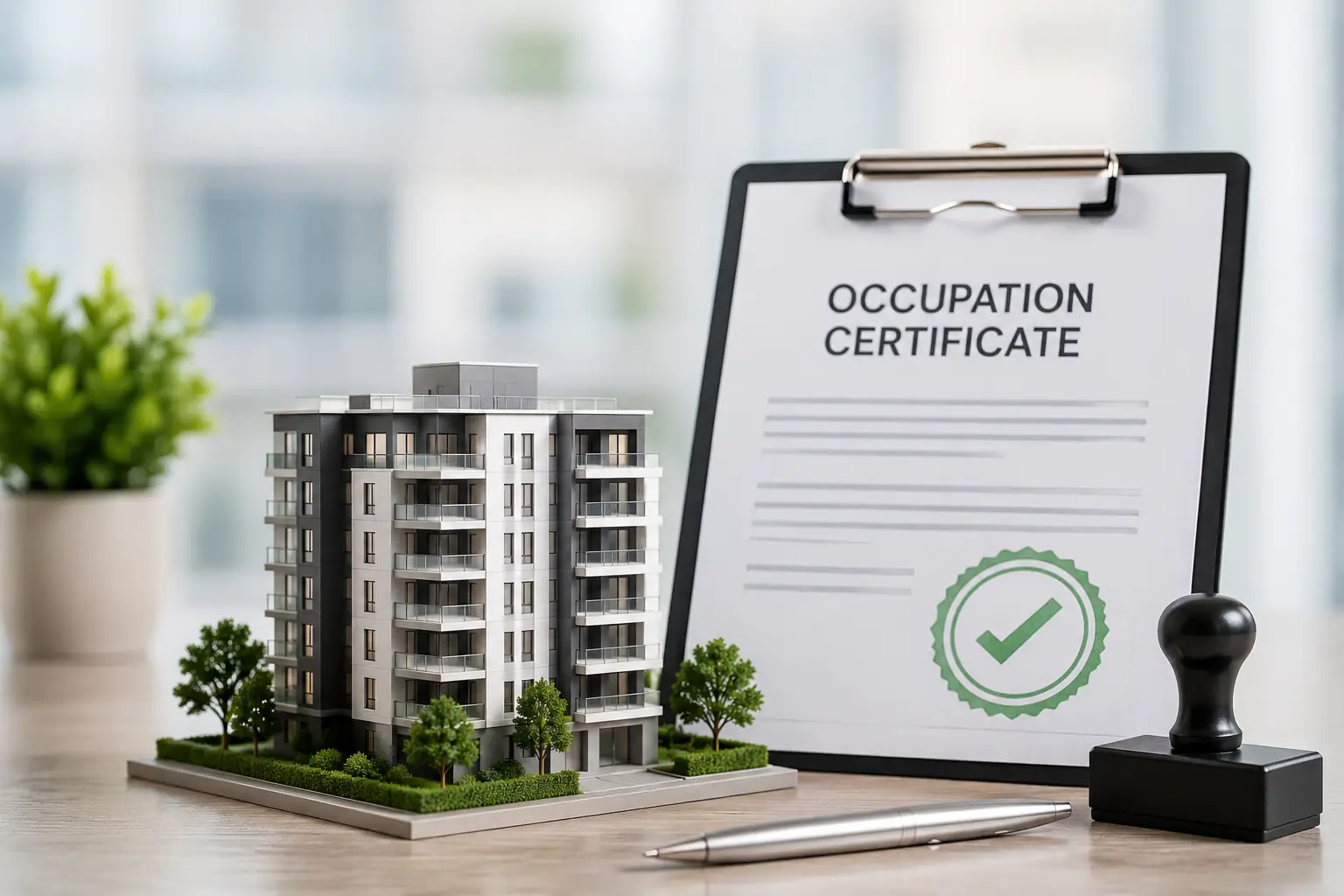 Occupation Certificate: Importance, Risks and Checklist 2 Occupation Certificate document with approval seal next to a residential building model