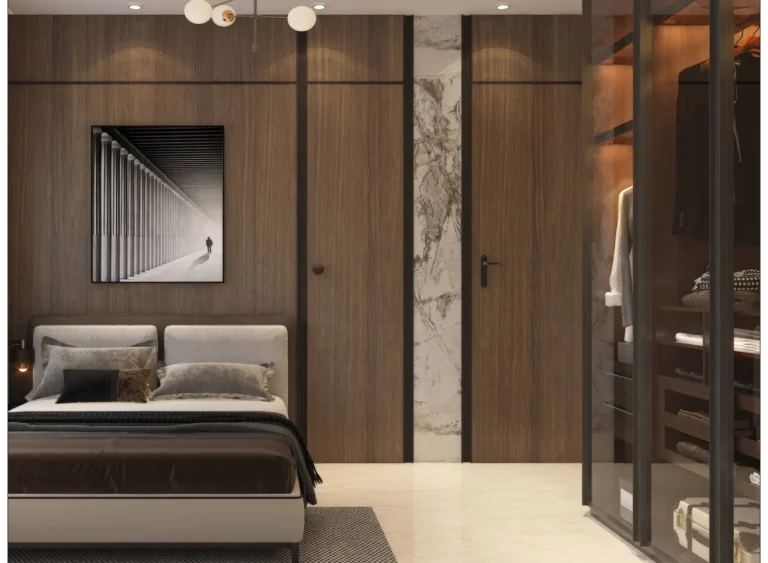 Ivory Heights Vile Parle East bedroom interior with walk-in wardrobe