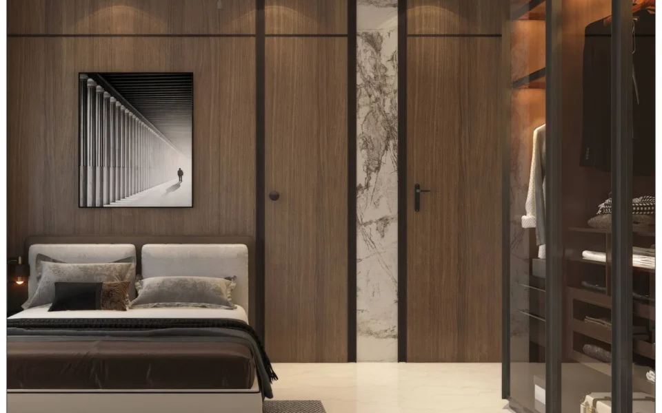 Ivory Heights Vile Parle East bedroom interior with walk-in wardrobe