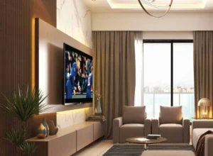 Nirmal Kunj Vile Parle West living room interior with city view