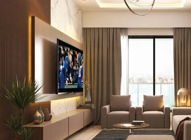 Nirmal Kunj Vile Parle West living room interior with city view