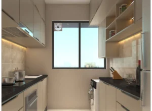 Ivory Heights Vile Parle East kitchen interior with city view