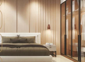 Nirmal Kunj Vile Parle West bedroom interior with wardrobe