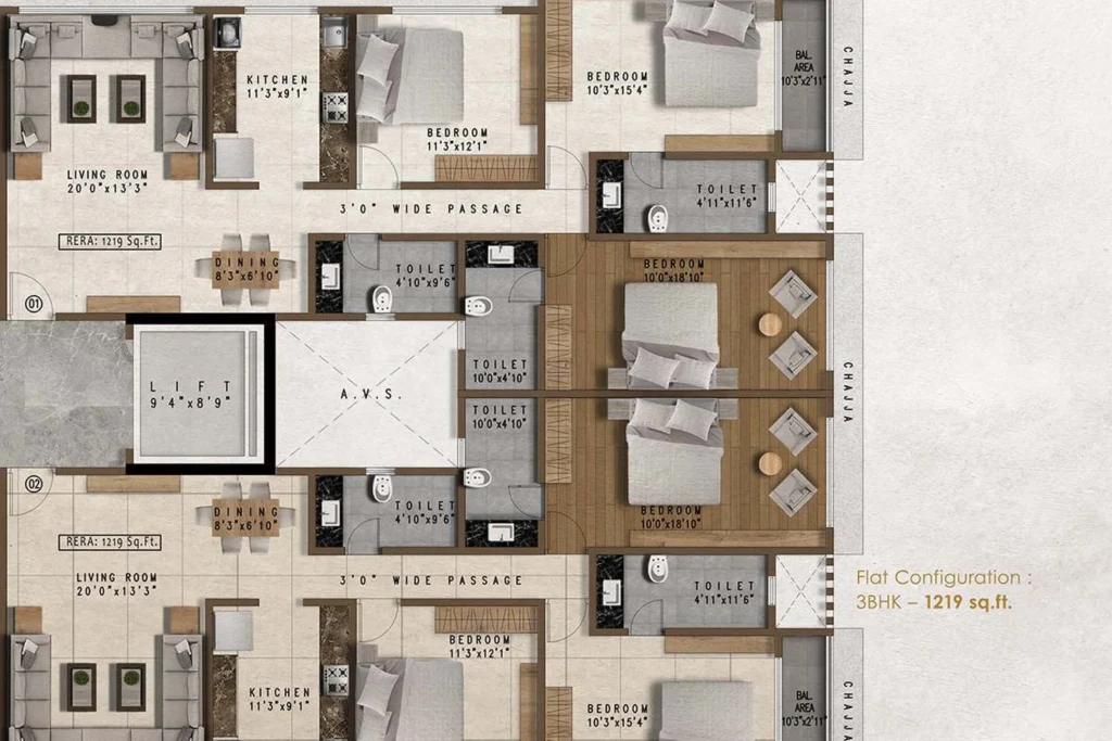 Samrat Santacruz West floor plan 3 BHK 1219 sq ft