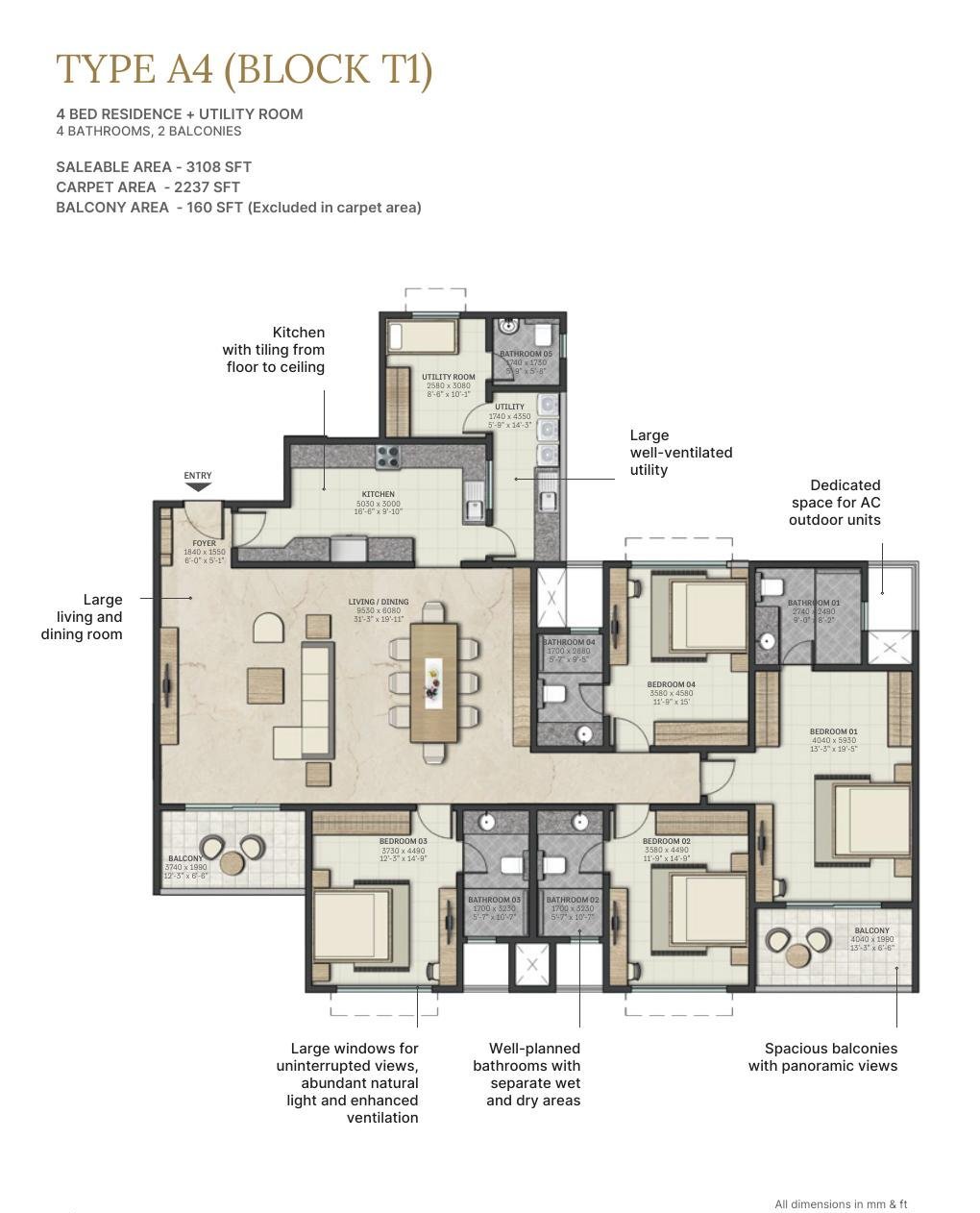 4 BHK – Type A4, 2,237 sq ft carpet