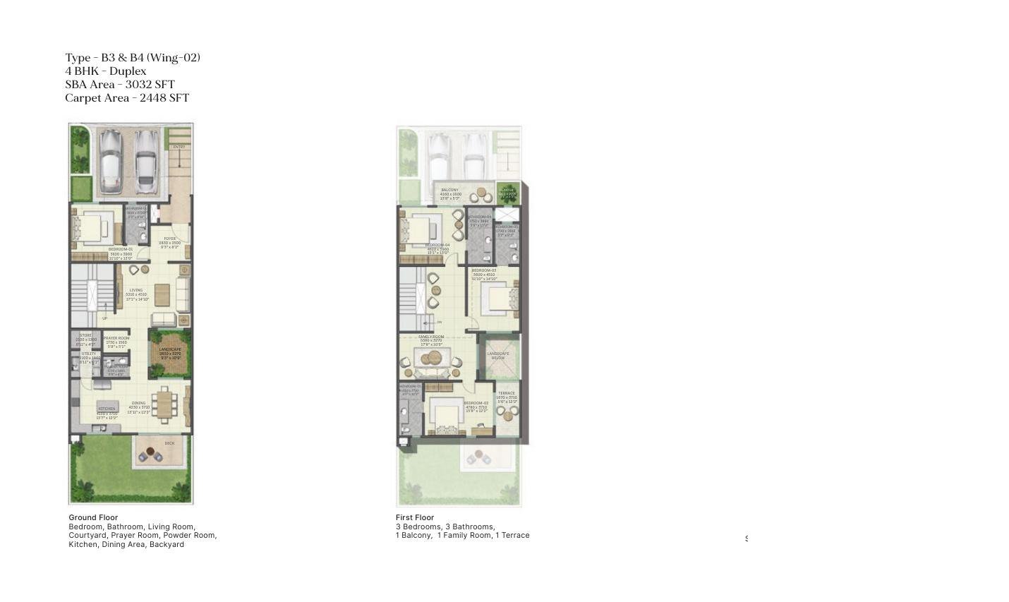 4 BHK Duplex – Types B3 & B4 (sold out), 2,448 sq ft carpet