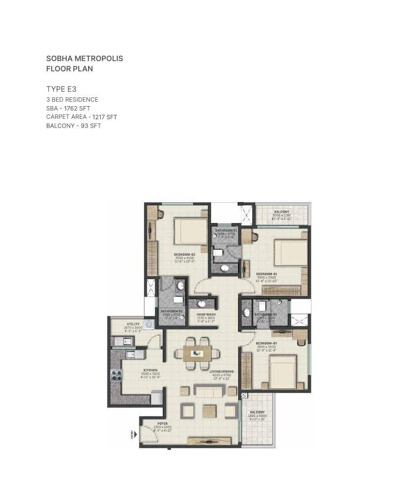 SOBHA Metropolis Thrissur: Luxury Neoclassical 3 & 4 BHK in Kuttanellur — floor plan preview