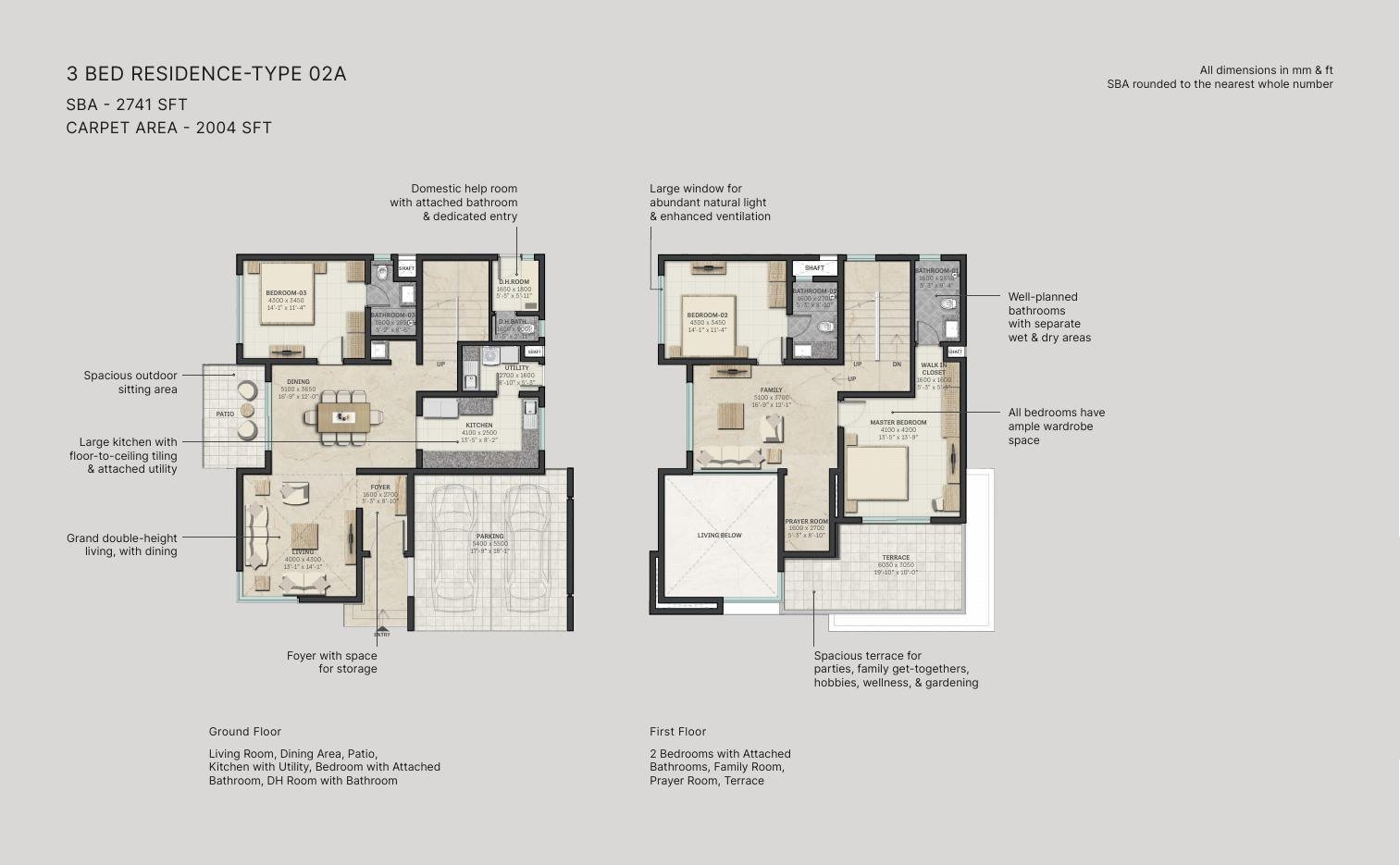 3 BHK Villa – Type 02A, 2,004 sq ft carpet