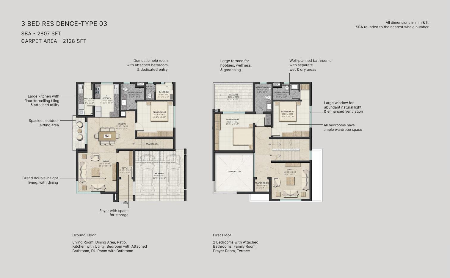 3 BHK Villa – Type 03, 2,128 sq ft carpet