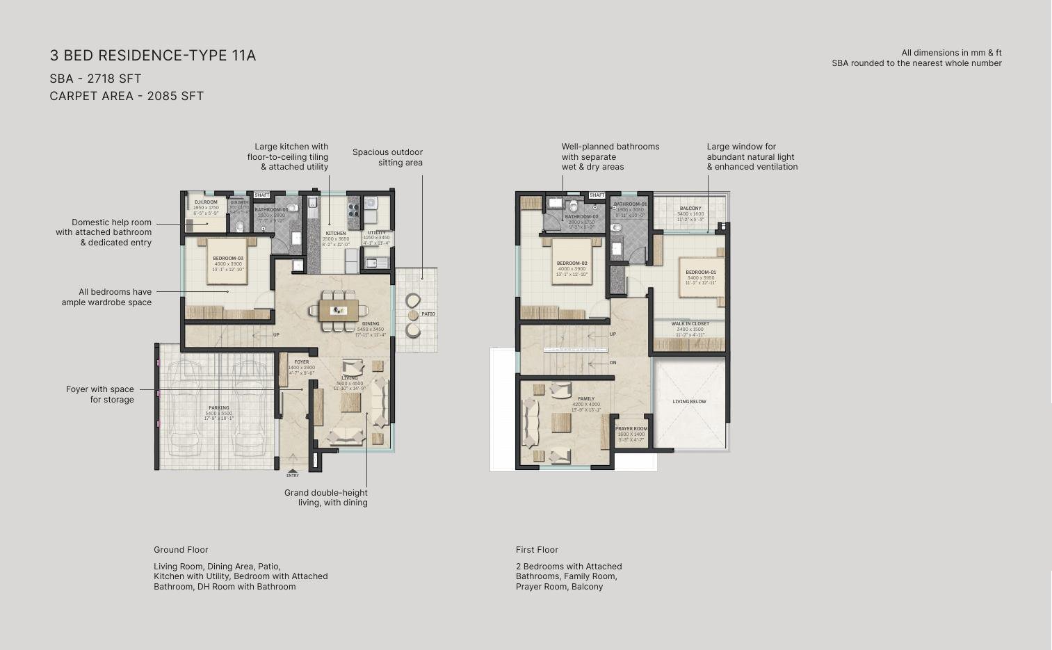 3 BHK Villa – Type 11A, 2,085 sq ft carpet