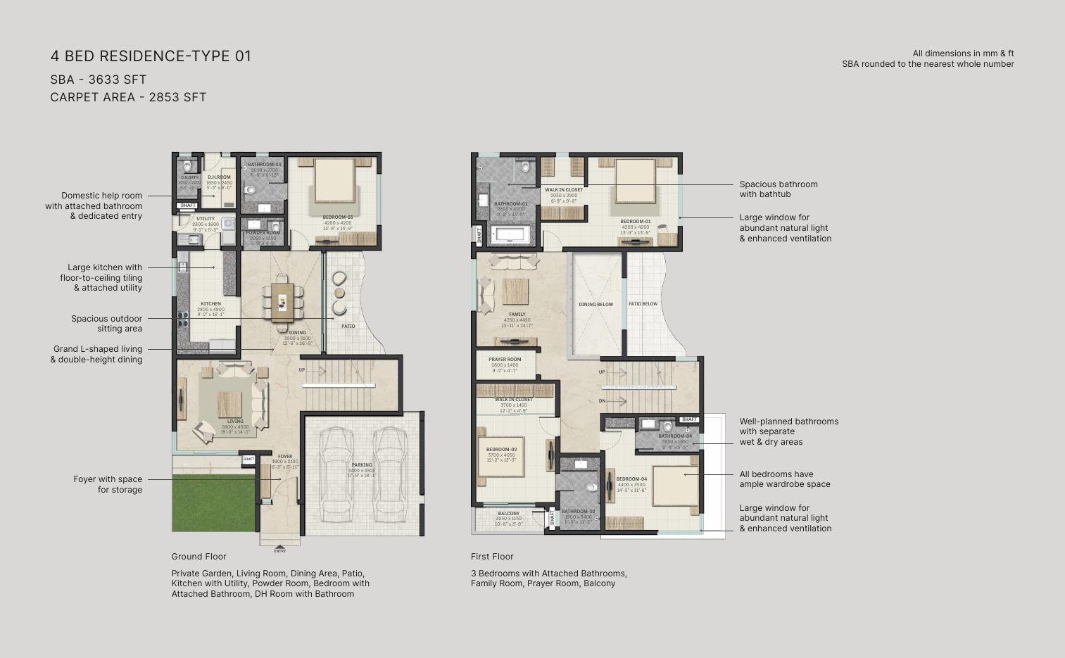 4 BHK Villa – Type 01, 2,853 sq ft carpet
