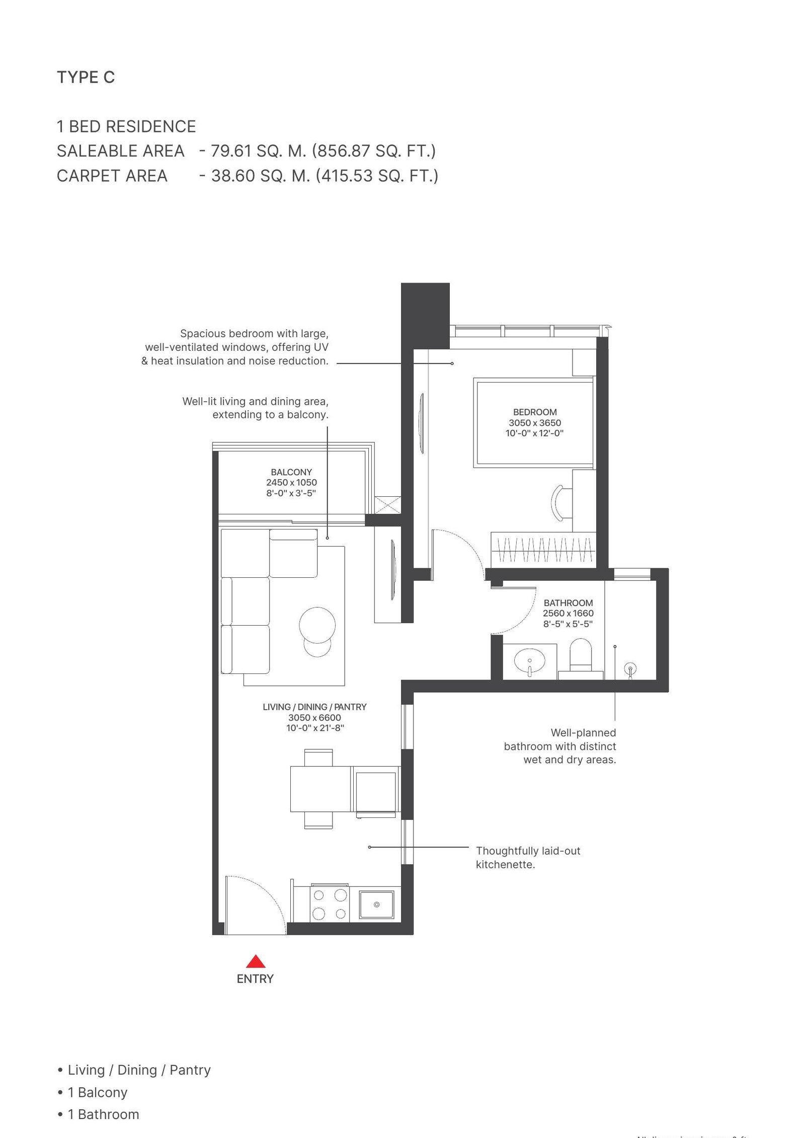 SOBHA Strada Sector 106 Gurgaon: Luxury 1 Bed Serviced Residences — floor plan preview