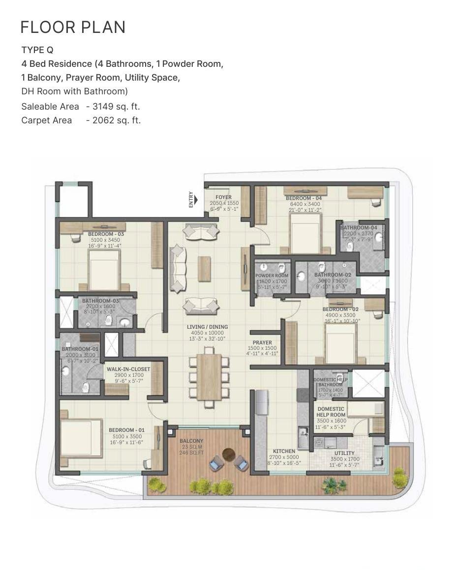 4 BHK – Type Q, 2,062 sq ft carpet