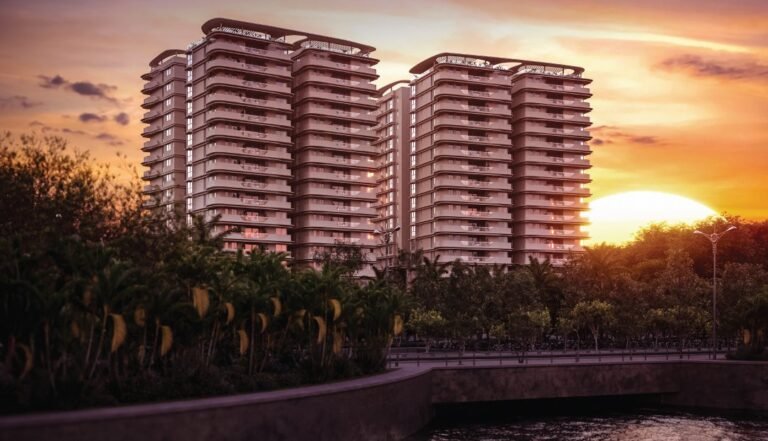 SOBHA Waterfront Hyderabad towers at sunset