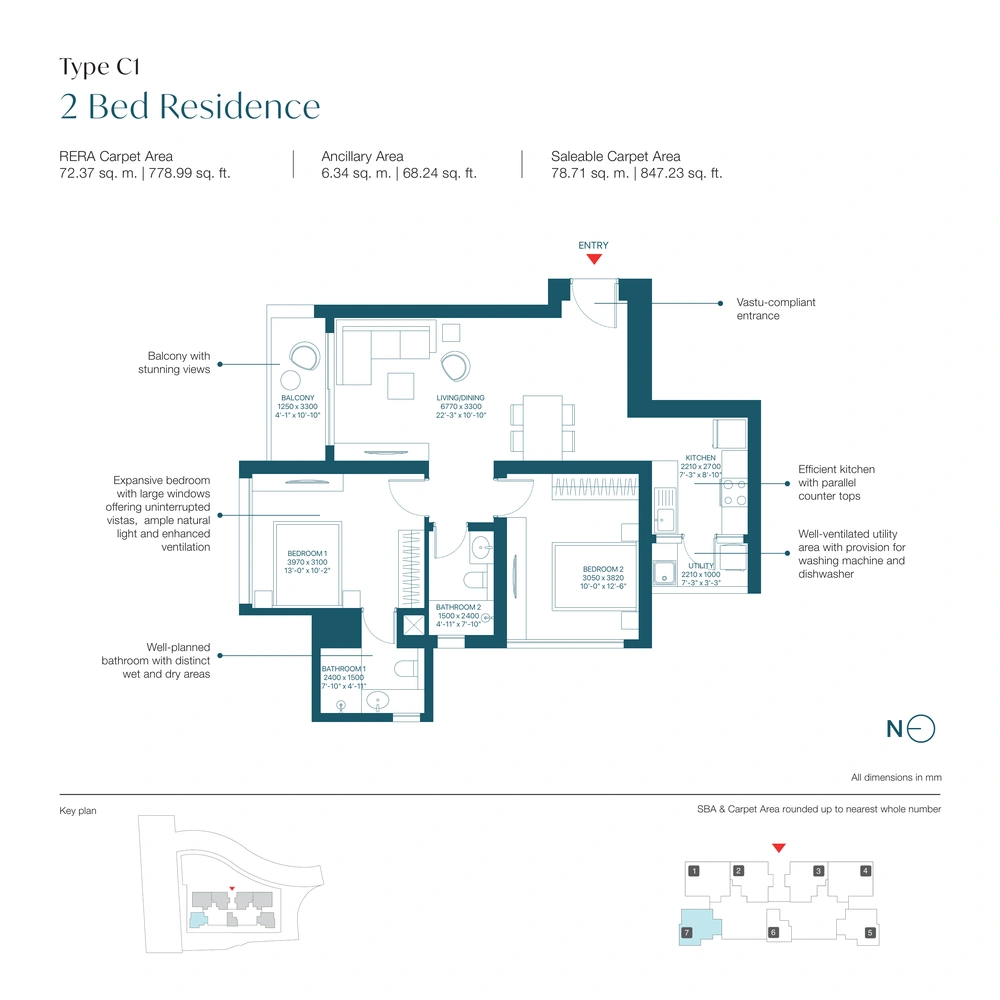 Type C1 – 2 BHK