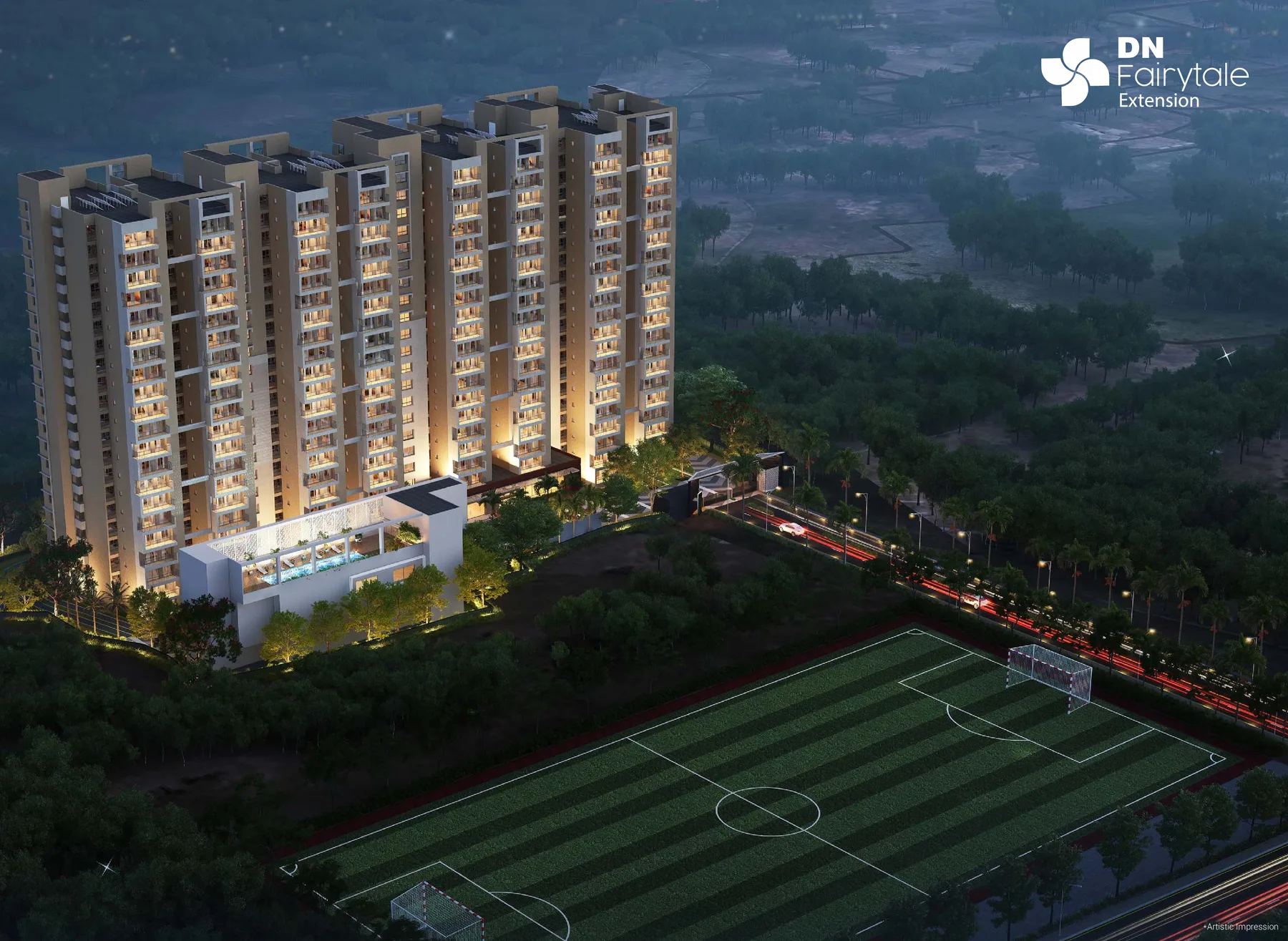DN Fairytale Extension Madanpur Bhubaneswar: aerial night view