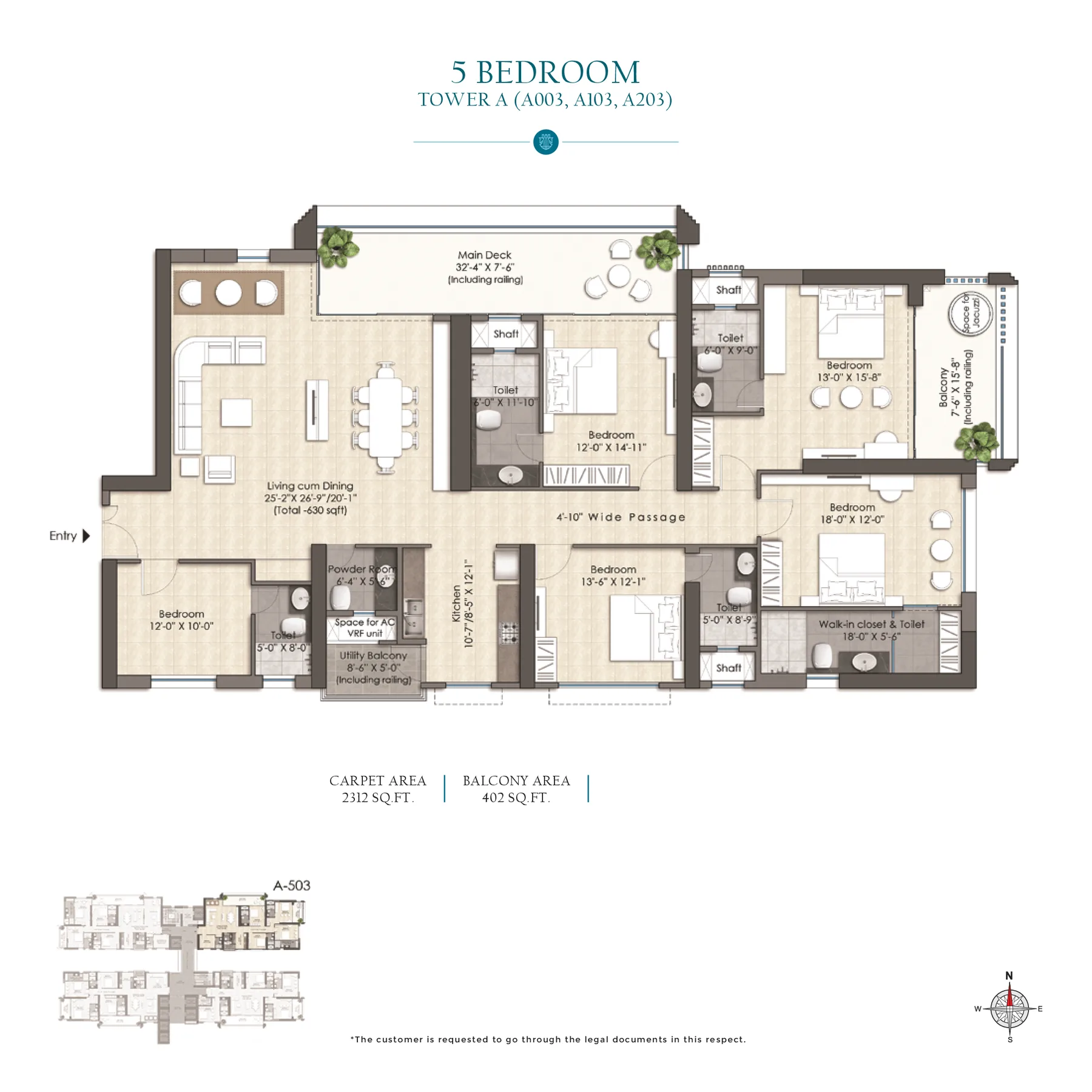 5 Bedroom (Tower A: A003, A103, A203)